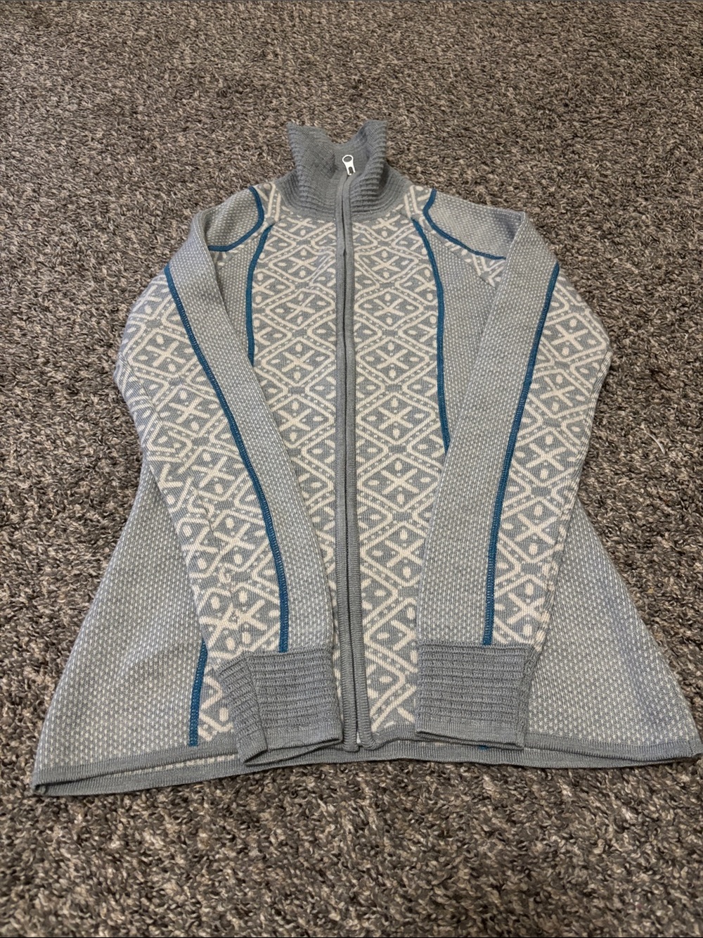Smartwool Dacano sweater xs full zip grey blue casual turtleneck ski resort boho